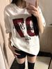 Camiseta de Algodón Puro de Manga Corta para Mujer Casual Sencilla Estampado Psicodélico Camiseta de Media Manga Top Ropa Estilo Oscuro Chic Top de Mujer
