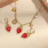 Colar com Pingente de Coração e Cruz com Gotejamento de Óleo em Aço Inoxidável Banhado Brincos Brincos Conjunto de Joias de Halloween Cruzado