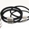Pulsera de cuerda de cuero tejido con cuentas de transferencia de acero de titanio de alta calidad para niños, marca de moda, personalidad, cuerda de cuero negro tejido, pulsera de moda