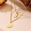 Colar personalizado de aço de titânio Lucky Small Square Brand Letter Colar de camada dupla Estilo frio feminino Goodluck Clavícula Corrente Colar Corrente