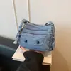 Bolsa Jeans Lavada Casual de Rua Multibolsos Design em Camadas Simples e Durável para o Dia a Dia e Trabalho Bolsa Pequena de Ombro Cruzada