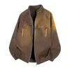 Ropa para Hombre Tangkez Transfronteriza Otoño Nuevo Casual Retro Chaqueta de Cuero PU para Hombre, Estilo Americano Holgado Chaqueta con Cuello Alto