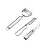 Conjunto de três peças de descascador de aço inoxidável para batatas, vegetais e frutas, ferramenta de descascar para uso doméstico na cozinha, ferramenta de ralar de três peças