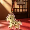 Chaveiro de ouro 999 puro "Fique Rico Logo", pingente de cavalo do zodíaco com fio vermelho, presente promocional feito sob medida para eventos corporativos