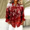 Camisa casual de manga larga para mujer, europea y americana, transfronteriza, con estampado digital 3D, temática navideña, disponible en Amazon