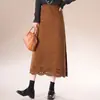 Falda Midi de Gamuza con Estampado de Flor Quemada para Mujer, Nueva Colección Otoño/Invierno 2026, Cintura Alta, Adelgazante, Moderna, Rejuvenecedora, Falda de Corte Recto