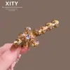 Presilha de Cabelo Flor de Cristal da Moda Novo Estilo Elegante Presilha para Franja Lateral Leve Luxo Presilha Bico de Pato Traseira da Cabeça Presilha Reta Acessórios de Cabelo