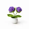 Fio de Lã Crochê Feito à Mão Rosa Planta em Vaso Decoração de Mesa para Quarto Estudo Enfeites Planta Artificial em Vaso Flor de Crochê em Vaso