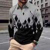 Camisa Polo de Hombre de Manga Larga con Cremallera Otoño Nuevo Europeo y Americano Estampado Digital 3D Casual para Exteriores