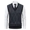 Chaleco de punto para hombre, suéter de punto sin mangas cálido para otoño e invierno, ajuste slim para hombre