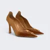 Sandalias de Tacón Alto Fino con Punta, Charol, Sin Espalda y Llavero, para Mujer, Verano