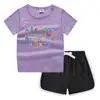 2023 Verão Infantil em torno do pescoço T-shirt hot pants coreano casual assentamento camisa absorvente de suor doces terno de camiseta infantil