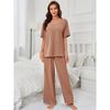 Conjunto de Homewear Transfronteiriço Europeu e Americano, Conjunto de Duas Peças de Pijama de Manga Curta e Calça de Dormir Cor Sólida para Primavera e Outono, Roupa de Dormir para Exportação