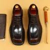 Exclusivo VipZapatos Derby Casual de Negocios de Cuero Patentado Británico para Hombre con Punta Cuadrada y Suela Gruesa Zapatos de Punta Cuadrada para Hombre