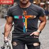 Camiseta Casual Nova Estilo Verão 2024 Europeia e Americana Cruz Estampada 3D Camiseta Masculina Gola Redonda Manga Curta Caimento Solto