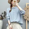Camisa de manga larga de gasa de algodón de doble capa de algodón puro para mujer, estilo étnico con bordado de punto de cruz, suave y agradable para la piel, top holgado y casual