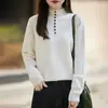 Suéter Pulôver com Gola Alta Meia e Botões para Mulheres 2025 Outono e Inverno Nova Moda Casual Versátil Solto Tricô Camisa Básica