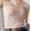 Terciopelo Dorado Hermosa Espalda Ropa Interior Femenina Una Pieza Copas Fijas Tirante Ajustable Tirante Color Sólido Corte Ajustado Cuello Redondo Chaleco para Mujer