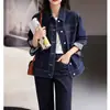 Chaqueta vaquera lavada estilo workwear, top ajustado, solapa holgada, chaqueta corta de manga larga para mujer primavera/otoño 2026