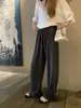 Calça Cool Ice-Skin para Caminhada, Calça Wide-Leg de Couro Sintético Drapado para Mulheres, Calça Casual Fina de Verão com Cordão 07047