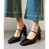 Nuevos Zapatos Mary Jane de Tacón Bajo Vintage para Mujer, Estilo Francés de Tacón Alto, con Punta Cuadrada y Tacón Grueso, Zapatos de Moda