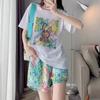 Traje deportivo informal de verano para mujer, estilo coreano, estilo Hong Kong, holgado, antiedad, moda urbana frita, camiseta de manga corta + pantalones cortos, traje de dos piezas