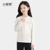 Little Fete Ropa Interior para Niños Invierno Nuevo Estilo Camiseta de Manga Larga con Cuello Henley para Niños Medianos y Mayores Bordado de Cachorro Top para Niñas