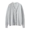 Cárdigan de Cachemira para Mujer 100% Cachemira Pura Otoño e Invierno Nuevo Cuello en V Tejido Suave Sedoso Encaje Suéter Chaqueta