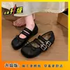 Sapatos Mary Jane Prateados para Mulheres 2026 Primavera e Verão Novo Estilo Laço Raso Bico Redondo Planos Sapatos Lolita Franceses