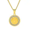 Acero de Titanio Transfronterizo Placa Redonda Personalizada con Colgante de Diamante Cadena Larga para Suéter de Hombre Accesorios de Oro de 18K Colgante de Moda