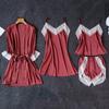 Explosões europeias e americanas código rendas transparente senhoras casa camisola quatro- peça sexy pijamas com almofada no peito fabricantes atacado