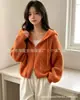 Suéter com capuz trançado casual e descontraído estilo coreano para mulheres, novo cardigã de malha com zíper de caimento solto para outono e inverno, estilo curto