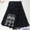Vestido de tela hueca transpirable con bordado de encaje soluble en agua con flores grandes negras, venta al por mayor, encaje francés