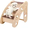 Escaleras de Madera para Mascotas, Escalera para Cama de Perro, Rampa de Sofá para Gatos y Perros Pequeños, Peldaños Antideslizantes