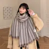 Bufanda Gruesa de Cachemir a Cuadros con Bigotes Cortos para Mujer, Otoño e Invierno, Estilo Japonés Lindo, Estilo Coreano ins, Bufanda Versátil y de Moda para Estudiantes