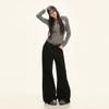 Naranja Infantil # Negro Puro Elegantes, Relajados Jeans de Pierna Ancha para Mujer, Sueltos, Ajustados, Personalizados, Modernos y Versátiles Pantalones Rectos