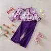 Conjunto de Sudadera Nueva de Primavera y Otoño para Niñas Top de Manga Larga con Letras Pantalones Acampanados con Estampado de Leopardo Conjunto de Dos Piezas Ropa Infantil Q
