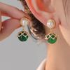 Brincos de ágata verde estilo corte vintage elegantes brincos de pérola banhados a ouro 925 brincos de prata brincos femininos