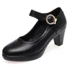 Zapatos Mary Jane de plataforma con tacón grueso y correa de hebilla de anillo con pedrería para mujer 2026 puntera redonda brillante zapatos de tacón alto para commuting