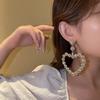 Brincos de Argola Exagerados com Design Hollow de Diamante em Forma de Coração Agulha de Prata Europeus e Americanos Design Nicho Ins Brincos Pendentes Brincos de Luxo para Mulheres