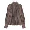 Roupas Europeias e Americanas Transfronteiriças Aliexpress Moda Popular Casual Temperamento Gola Alta Top Plissado