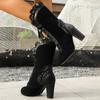 2025 Transfronterizas Nuevo Estilo Europeo Personalizadas Empalmadas Botines Cortos para Mujer Correa de Tela Transfronteriza Tacón Grueso Tacón Medio Botas de Moda