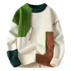 Suéter Design Sense para hombre, estilo americano, retro, con costuras de color en contraste, marca de moda, cuello redondo, top de punto suelto para pareja