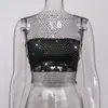 AYJ Amazon Cross-Border Roupa Sexy para Boate Feminina Rede Europeia e Americana Vazada Strass Regata Malha Brilhante Strass Camisola