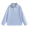 Suéter de punto con cuello de camisa falso de dos piezas cosido para hombre, suéter holgado de manga larga para otoño e invierno, top casual vintage