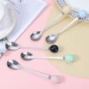 Macaron Cor Colher Bola Criativa Aço Inoxidável Frutas Garfo Cor Esmalte Aço Inoxidável Imitação Cerâmica Handle Spoon Ins