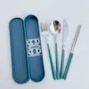 Juego portátil de tres piezas de acero inoxidable 304 estilo coreano: cuchara, tenedor y palillos para estudiantes y trabajadores de oficina, adecuado para viajes al aire libre y fácil almacenamiento