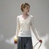 Nuevo top de punto de moda otoñal, puro y dulce, corto, con cuello en V retorcido, de manga larga, para mujer 2469