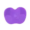 Herramienta de limpieza de brochas de maquillaje multicolor en stock, portátil con ventosa, almohadilla exfoliante de silicona con forma de manzana, borla de maquillaje, bandeja exfoliante de silicona