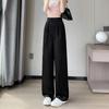 [2435] Nuevos pantalones chinos de seda de hielo para mujer, pantalones de verano de pierna ancha y estrecha, pantalones Guofeng rectos, casuales y frescos.
